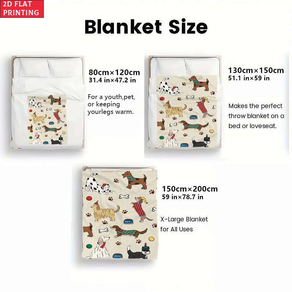 Cute Cartoon Dog Print Flannel Blanket, Soft Dachshund Dalmatian Throw Blanket, Cozy Gift for Dog Lovers, Kids Bedroom Decor
