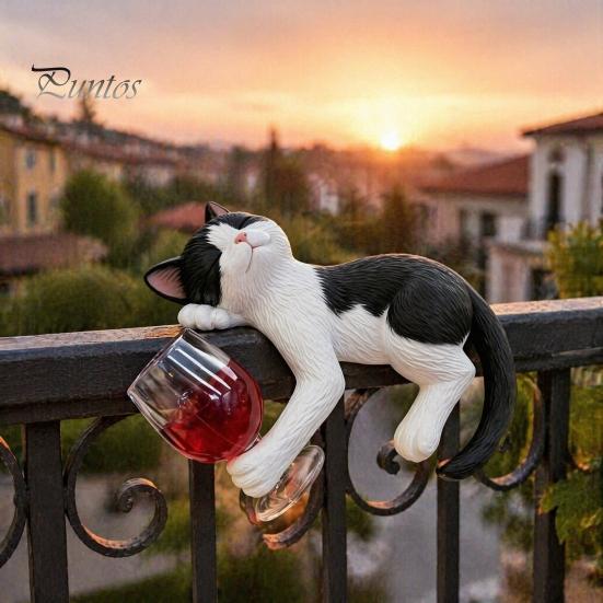 Appendi Vaso Statua Gatto Ubriaco, Ornamento Fioriera Fantasioso, Ornamento Animale Realistico Resina Statuetta Gattino Carino per Decorazione Bordo Miniatura