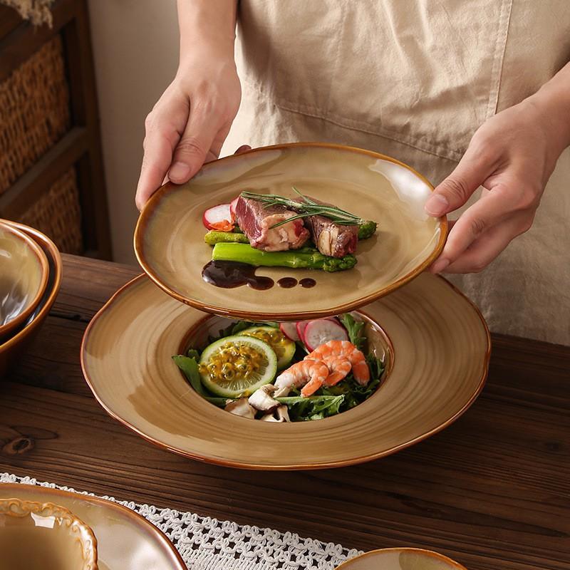 Japanese Retro Glazed Ceramic Dinnerware Set Irregular Shaped Plates Bowls Cups Home Restaurant Stylish Table Setting