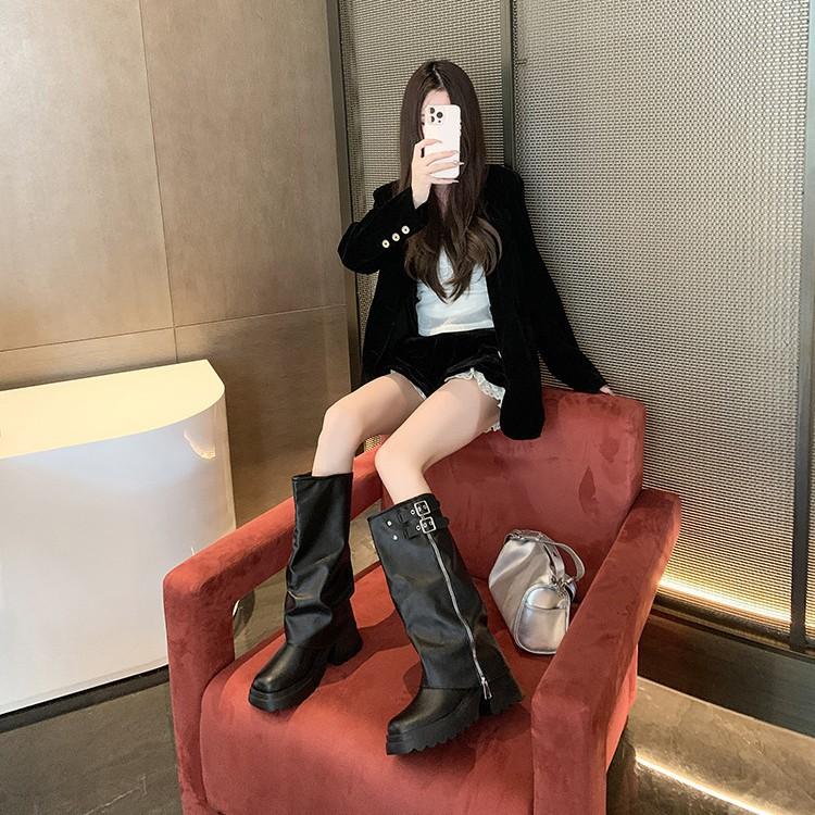 Big Head Hose Stiefel Pile Stiefel Damen Dicksohlige Erhöhende Westernstiefel Aber Kniestiefel Hohe Ritterstiefel Damen