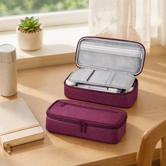 Portable School Supplies Bag Multi-compartment Pencil Case, Large Capacity Durable Stationery Organizer, Polyester Compact Wear-resistant Pouch
