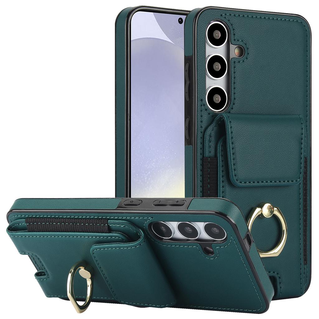 For Samsung Galaxy S24 Case Leather Coated TPU Kickstand Card Holder Phone Cover