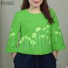 ZANZEA Chemisier imprimé ample décontracté à col rond et manches 3/4 pour femmes