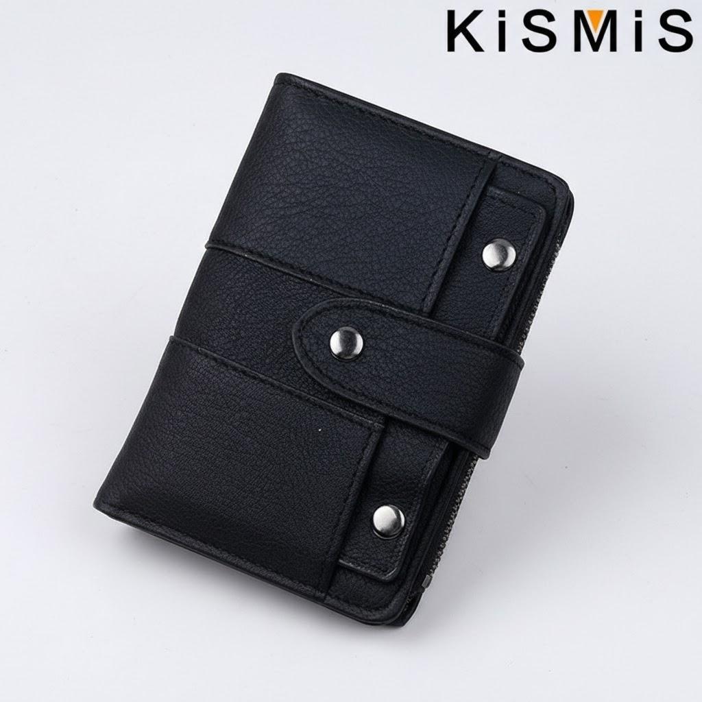 

Женский короткий кошелек из ПУ кожи с молнией для монет и держателем для карт, женский кошелек с застежкой-заклепкой, органайзер для сумочки чёрный