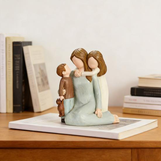 Figurka Aniołka Dziewczynki z Żywicy Statua Rodzinna Matka Córka Syn Rzeźba Dekoracja Ornament na Biurko do Domu Biura Salonu