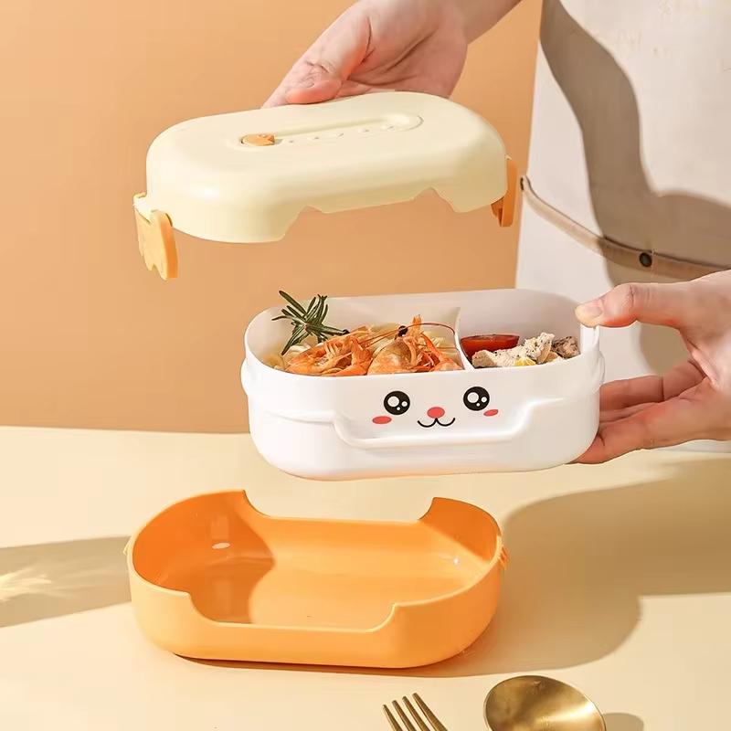 Boîte à lunch Bento rectangulaire en plastique étanche pour enfants, motif dessin animé, contenant alimentaire portable pour micro-ondes, boîte à lunch pour écoliers