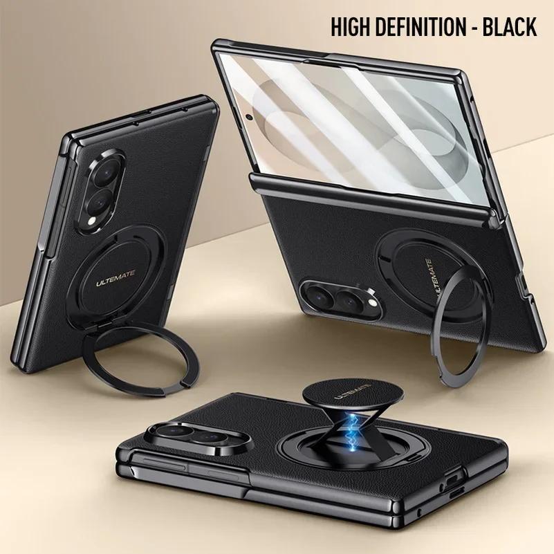 Supporto Magnetico Metallico con Cinturino da Polso Custodia per Telefono 2-in-1 per Samsung Galaxy Z Fold 8 Fold8 Ultra Copertura Anteriore in Pelle Schermo in Vetro