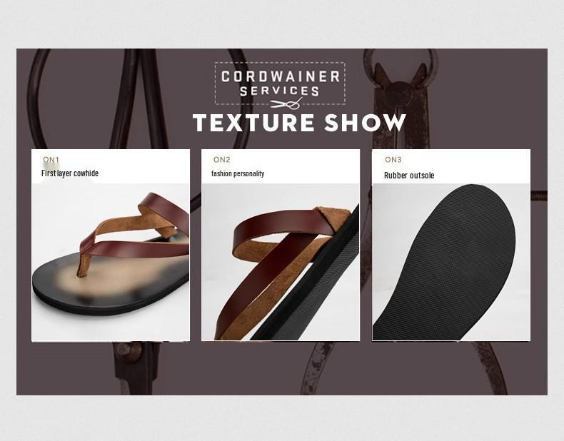 Men's Top Grain Cowhide Genuine Leather Non-Slip Summer Slippers - Trendy, Breathable, Versatile Flip Flops for the Beach