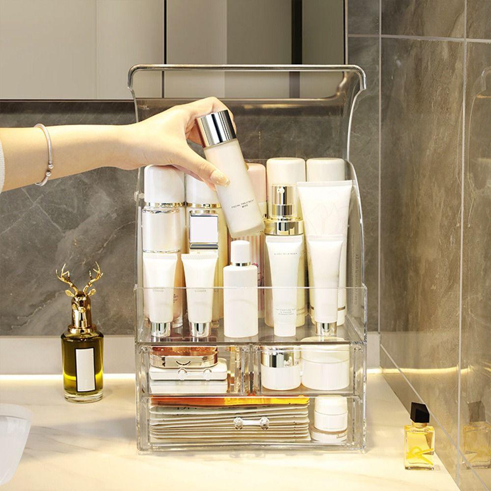 Plastic Cosmetic Case Transparent Makeup Storage Organizer Desktop Cosmetics Storage Box  Home