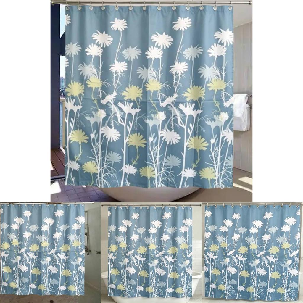 Artistic Floral Shower Curtain With Blue Flower Pattern For Allseason Bathroom Decor