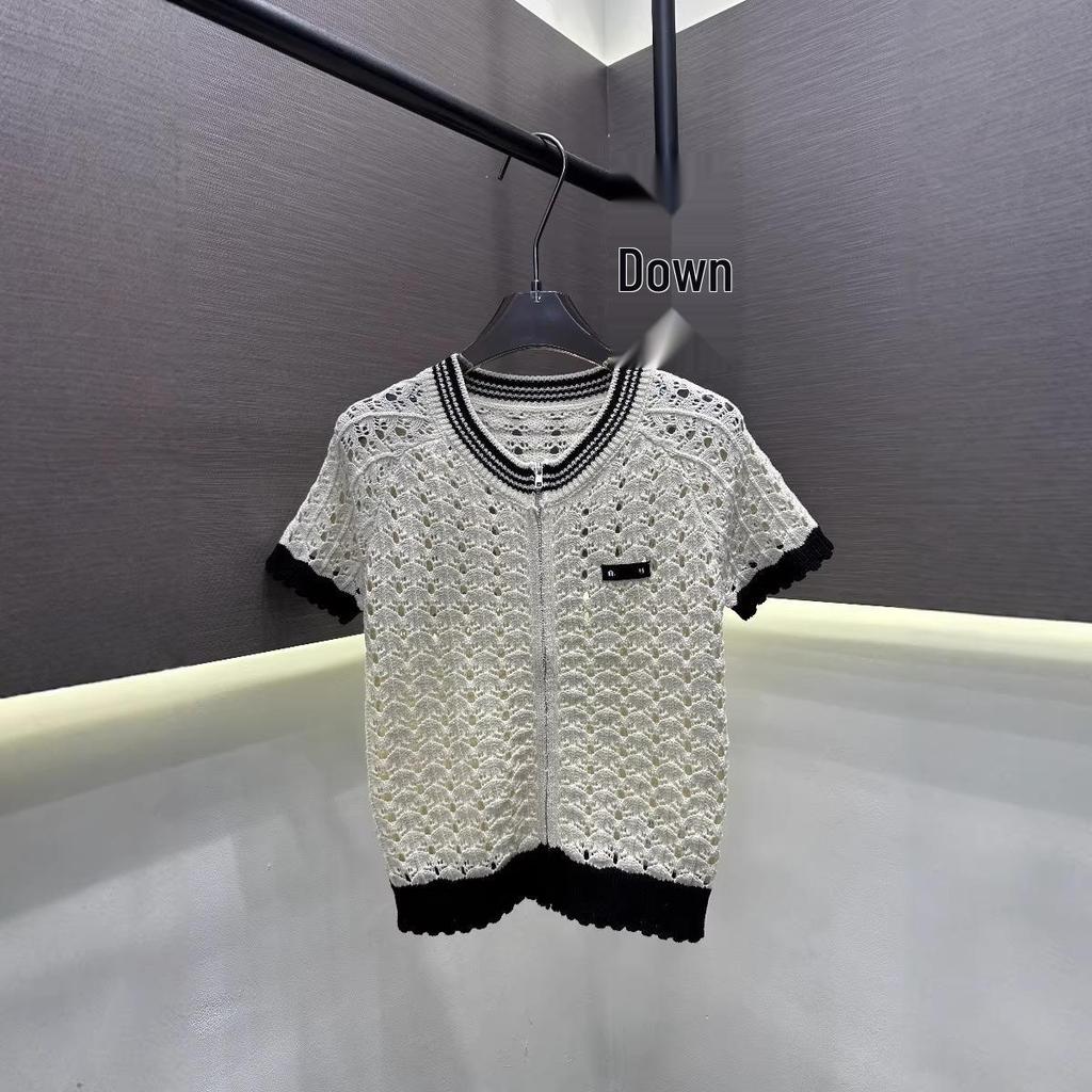 2026 Summer Hollow Zipper Knit Short-Sleeved Cardigan - Casual, Lightweight, Age-Reducing Versatile Top