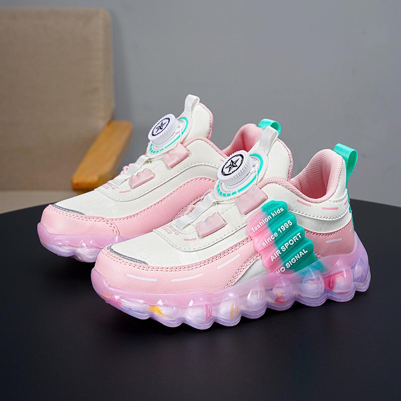 28-38 copii din piele roz rezistent la apă butoane de rotație pantofi sport băieți baschet pantofi sport fete pantofi sport