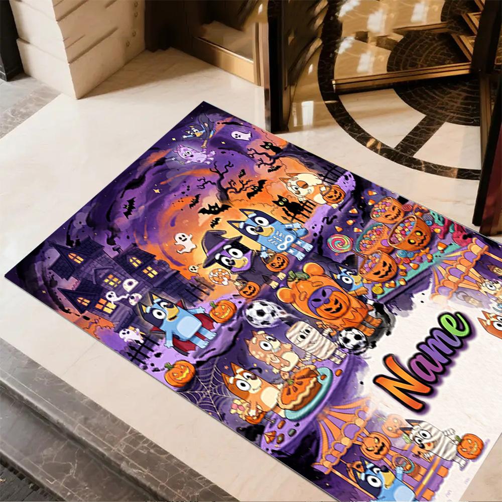 Halloween Bluey Family Personalized Text Area Rug Design for Entryway Dining Room Living Rooms Decorate Room Antislip Carpet Decorate Offices