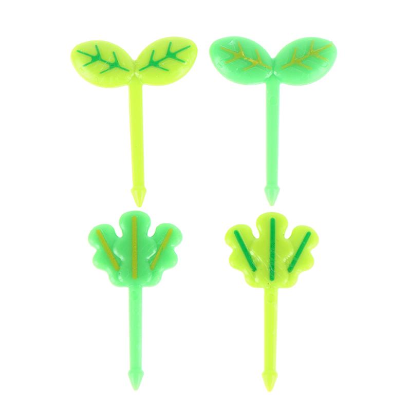 8Pcs Fruit Fork Toothpick Leaves Plastic Decoration Lunch Box Bento Accessories
