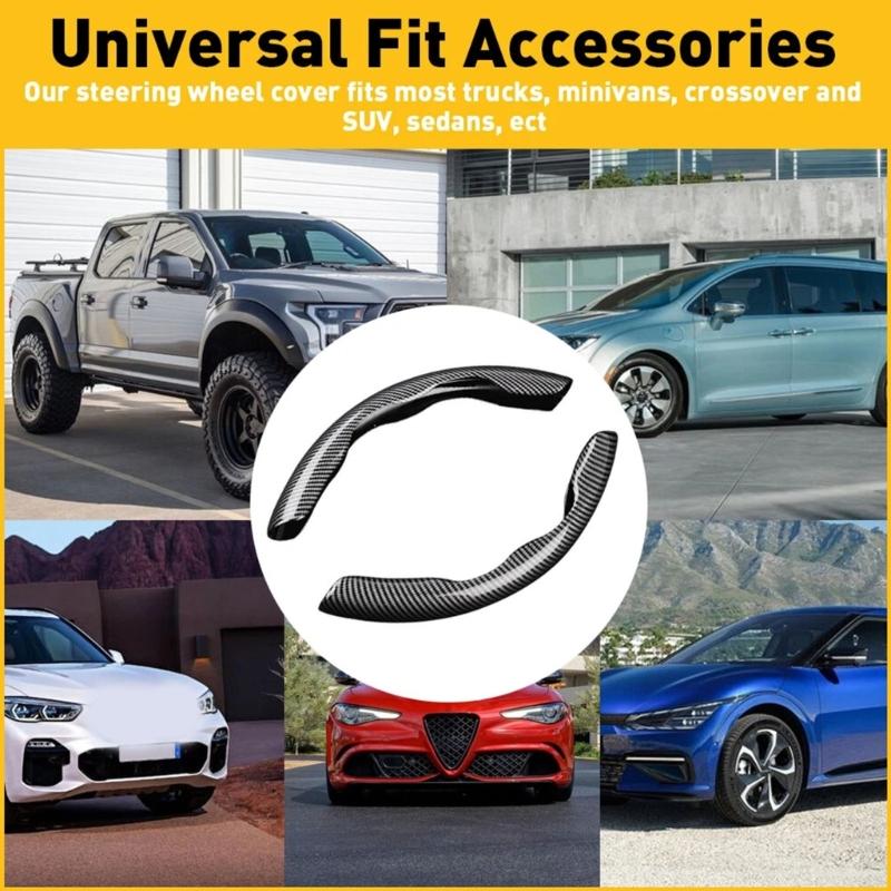 Set Of 2 Elegant Carbon Fiber Design Steering Wheel Covers Strong Natural Fiber Construction Case for Season Use