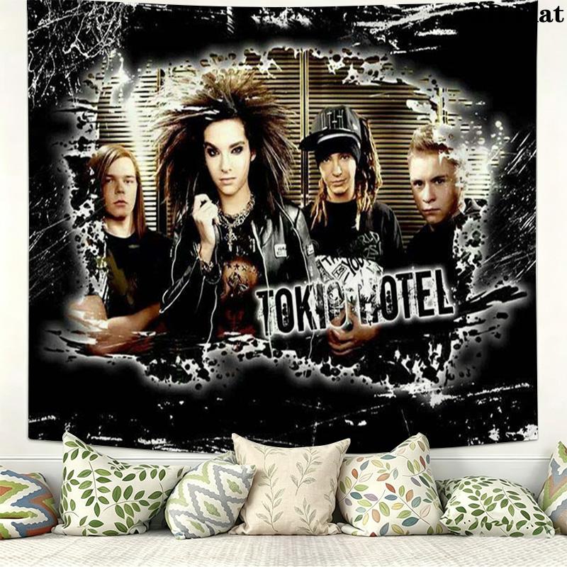 Tokio Hotel Wall Tapestry Aesthetic Wall Hanging Printed Fabric Blanket Decorative Tapestries for Bedroom Living Room Home Decor