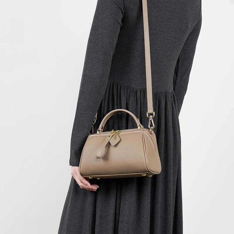 Women‘s Natural Cow Leather Shoulder Bag Ladies Commute Retro Soft Cowhide Handbags Female Casual Luxury Design Crossbody Bags