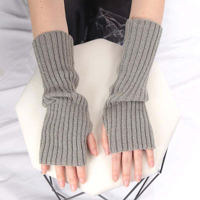 Damen Y2K Mode Armstulpen Weiche Strickhandschuhe Damen Mädchen Halbfinger-Fäustlinge Einfarbig Winter Armstulpen