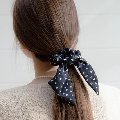 Patterned Ribbon Scrunchie Jp-22-087S Black