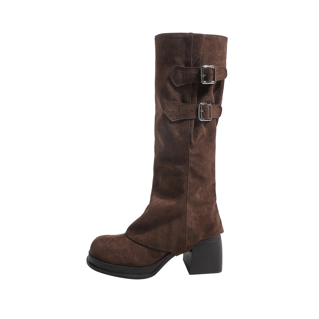 7CM Nude High-heeled Boots Women's 2025 New Thin Boots Maillard Western Cowboy Boots 2025 New