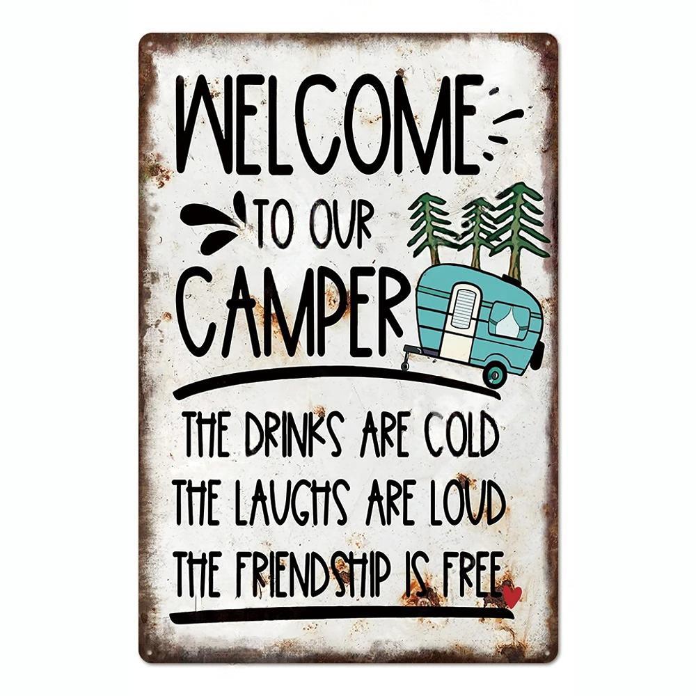 Camping Metal Posters Tin Sign Decor Vintage Plaque Metal Plate Retro Posters Wall Art Decor for Trip