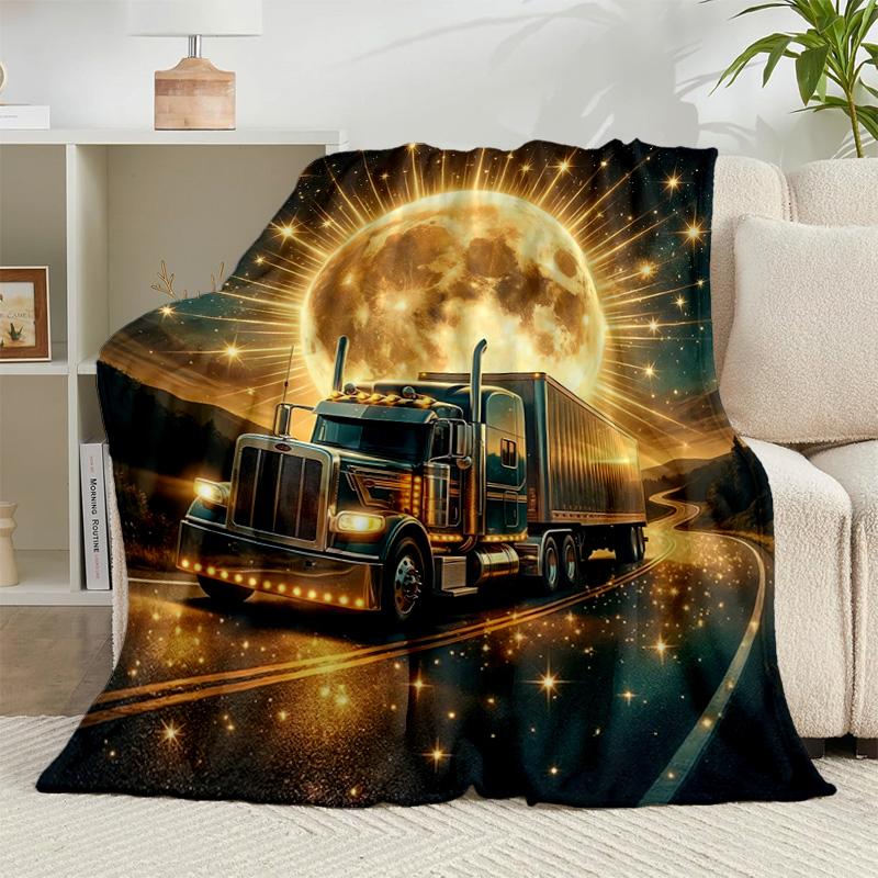 1PC Thunder Truck Journey Flannel Blanket Gift, Suitable for Both Men And Women, Soft Ideal for Beds And Sofa, Birthday Or Christmas Gift