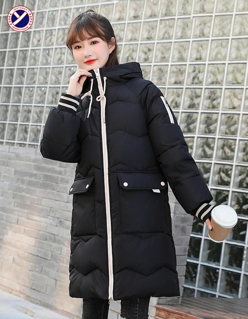 inotenka Long Winter Padded Simple Warm for Commuting and Sizes Women's Coat, Outerwear, Hooded, Thick, Jacket, Design, School, S-XL (M, Black)