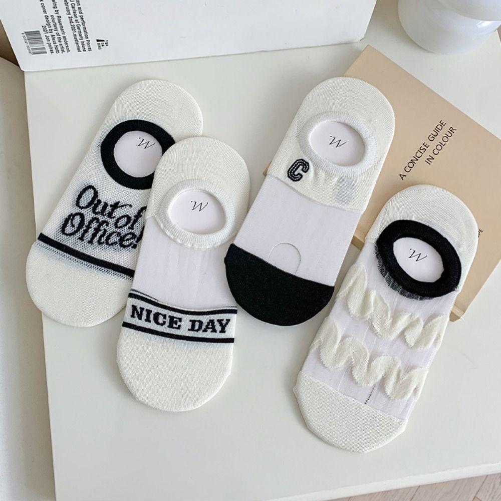 

Женские носки-лодочки с низким вырезом до половины фута, носки в корейском стиле, хлопковые носки, тапочки, невидимые чулочно-носочные изделия с надписью
