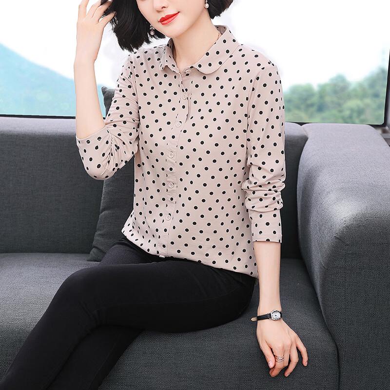 Elegant Women's Polka Dot Lapel Long-Sleeve T-Shirt