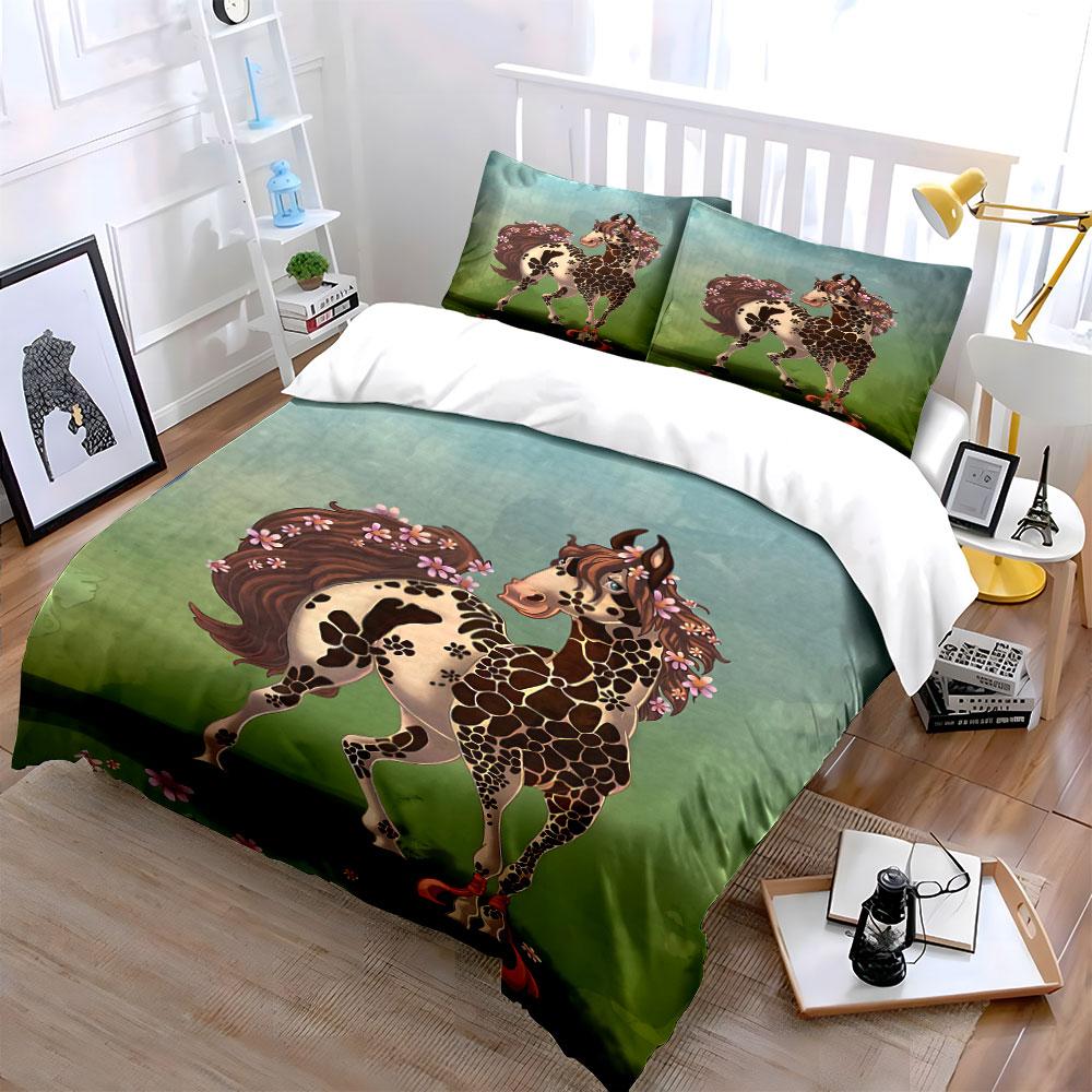 Horse with floral mane. Bedding sets Duvet cover sets Duvet covers Pillowcases(1* Duvet Cover 2* Pillowcases without duvet insert)