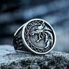 Adjustable Open Ring Men Women Sterling Wolf Head Carved Statement Vintage Style