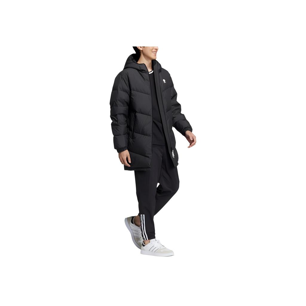 Adidas Neo Solid Color Logo Zip Hooded Down Jacket Unisex Outerwear Black HN4787