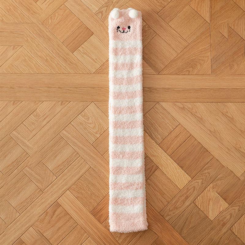 

Thick Coral Fleece Knee-High Socks - Warm, No-Pill, Embroidered Cartoon Floor Socks One Size