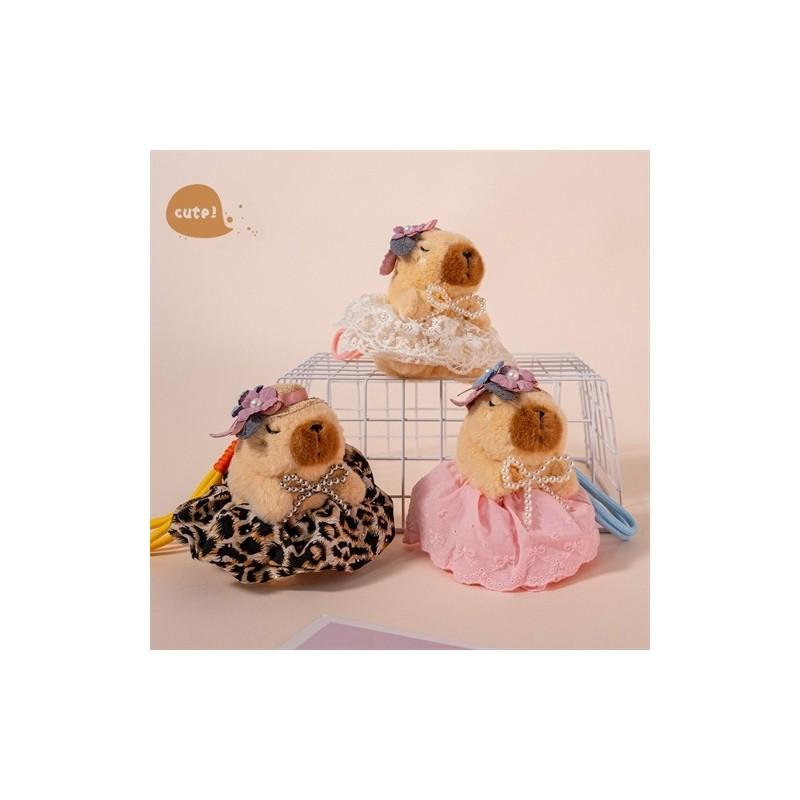 Søt blomsterhodeplagg sløyfe capybara plysjdukke anheng til gave og dekor