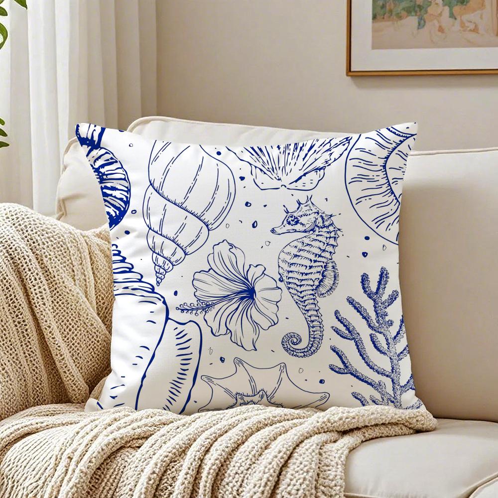 Nautical Calm Art Marine Theme Rudder Anchor Animals Cushion Cover Pillowcase Antidustmite Living Room Sofa Decor Cushion Room