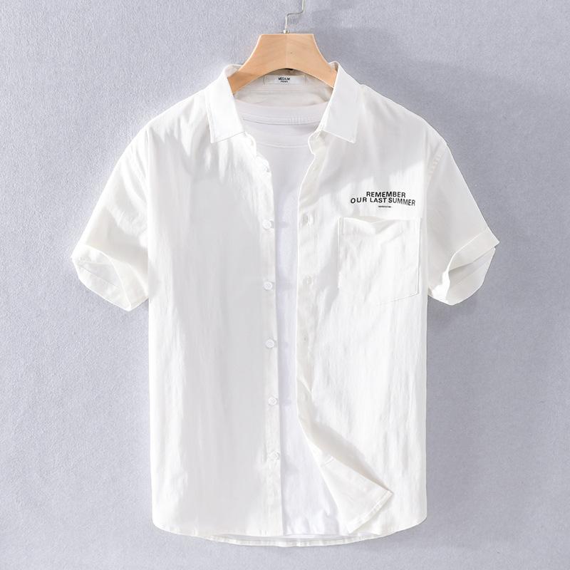 Summer Fashion Mens Shirts Daily Casual Shirt Youth Simple Men Tops Solid Color Lapel Collar Pocket Short Sleeve Shirt Youth Fresh Men Clothing