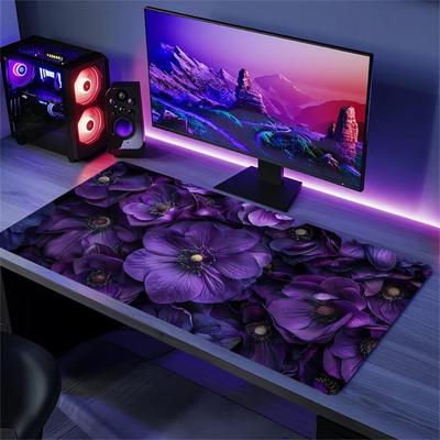 Elegant Purple Blossom Large Extended Gaming Mouse Pad Non Slip Desk Mat Realistic Floral Pattern Keyboard Mouse Pad For Laptop