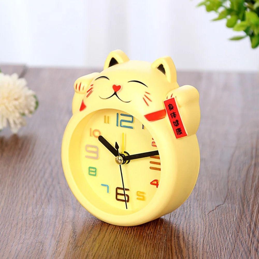 Creative Lucky Cat Alarm Clock White Table Clock Feng Shui Figure Clock Kids Alarm Clock  Kids