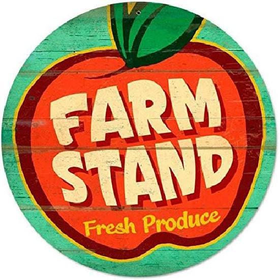 Vintage Retro Garden Fresh Produce Farm Stand Metal Sign Unique Wall Decor 12   Diameter