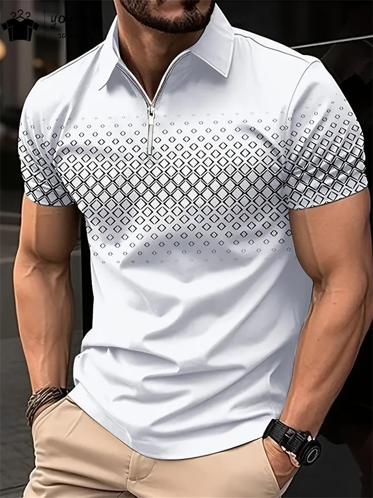 Simple Pattern Print Classic Fashion Men's Clothing Men's Short Sleeve T-shirt Striped Print Mens Polo Shirts Street Men's Polo