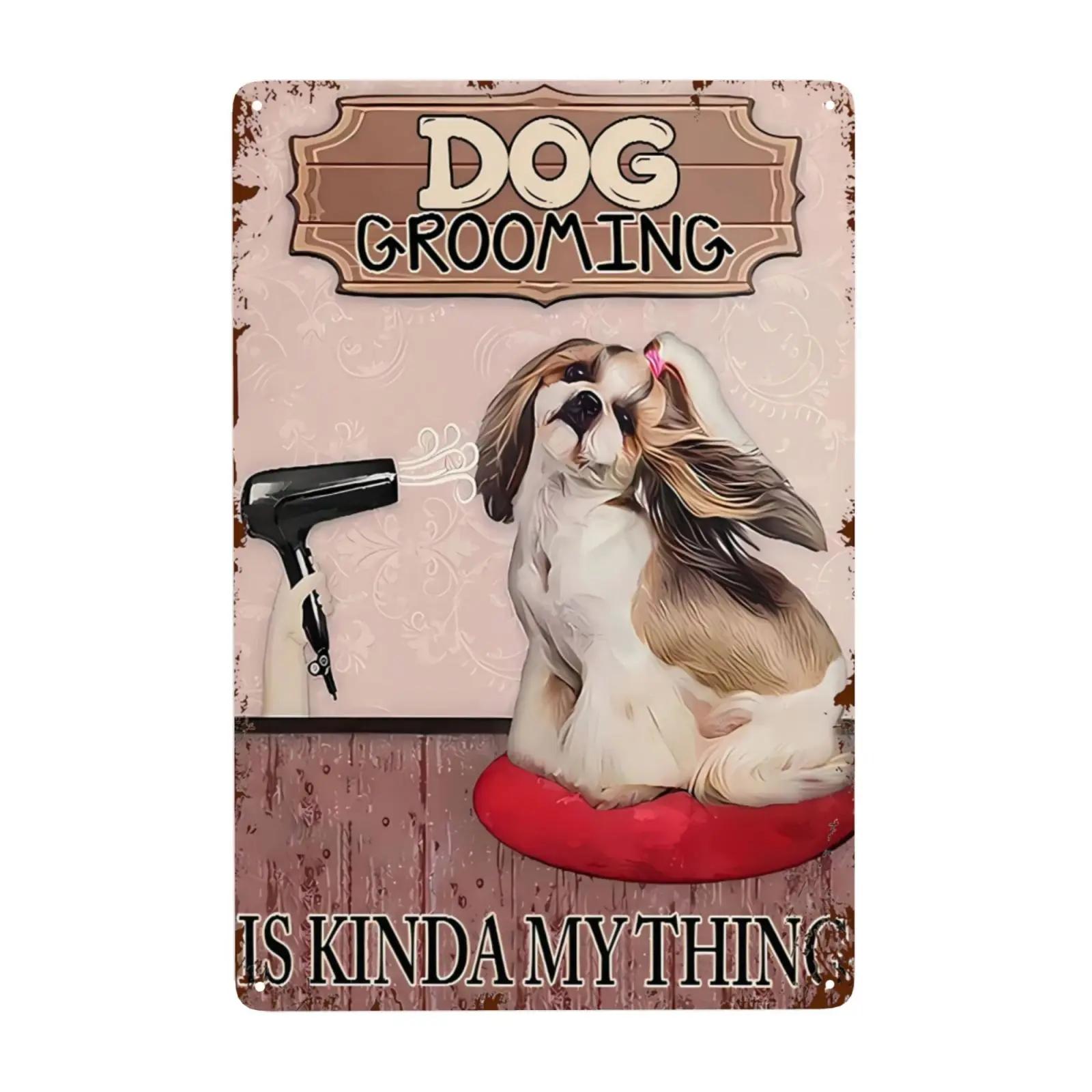 

1pc Dog Salon Vintage Wall Metal Tin Signs Retro Dog Grooming Salon Sign Farmhouse Country Kitchen Home Garden Wall Decor Art 20x30cm