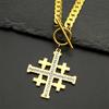 Jerusalem Crusaders Cross Pendant Necklace for Men Women Stainless Steel Rhinestones Amulet Hip Hop Chain Amulet Jewelry Gift