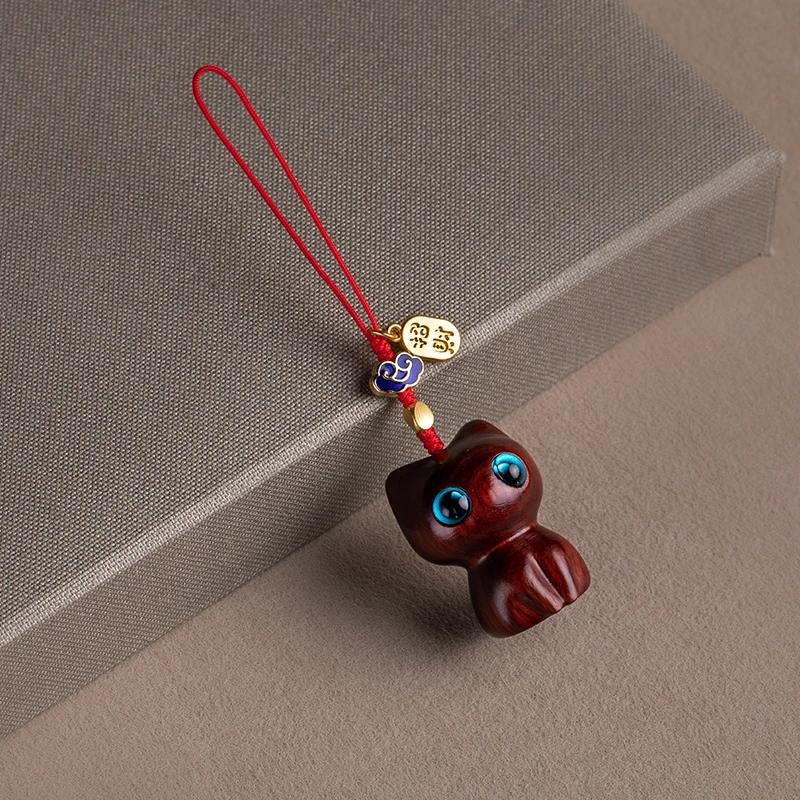 

Эко Брелок для ключей Кошка из сандалового дерева Натуральное дерево Аниме Шарм Ручная вязка Ремешок для телефона Милый Лесной стиль Подарок для женщин Девушек Аксессуар