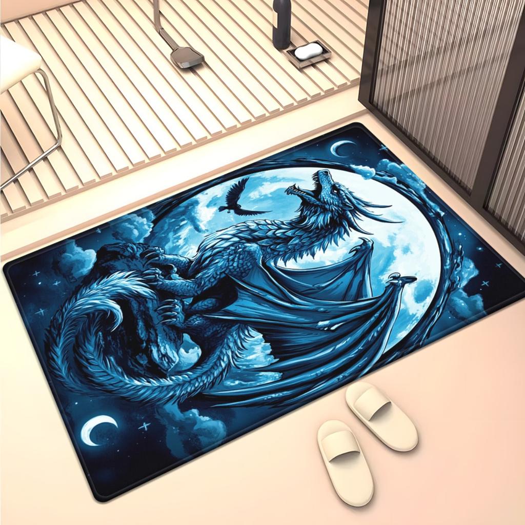 Blue Dragon Moon Sky Fantasy Rug Crystal Velvet Carpet Living Room Decor Artistic Design Soft Floor Mat Home Decoration Fantasy