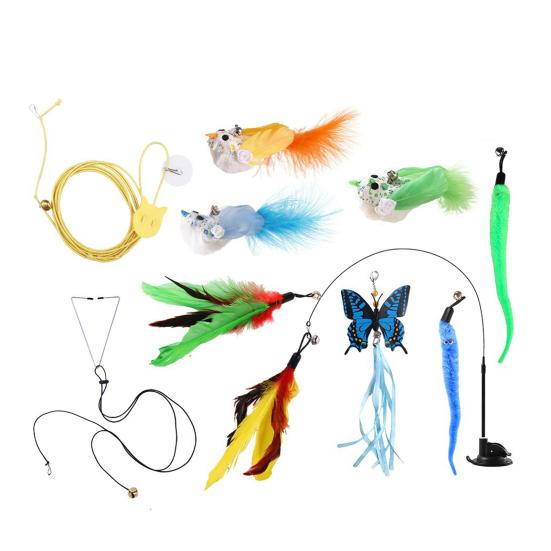 Pírková hračka pro kočky s tyčkou Interaktivní kočičí lákadlo s přísavkou 2 herní režimy Kočičí tyčková hračka pro vnitřní cvičení a zábavu