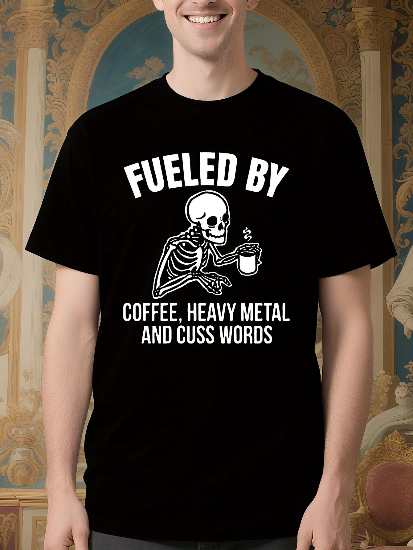 Funny Heavy Metal Coffee Skeleton Graphic Tshirt - Bold F... S