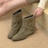 American Spice Girls Belt Buckle Pants Boots Fashion Western Cowboy Boots Autumn and Winter Retro Square Martin Boots