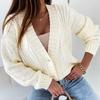 2021 European & American V-Neck Button Cable Knit Cardigan Sweater for Women