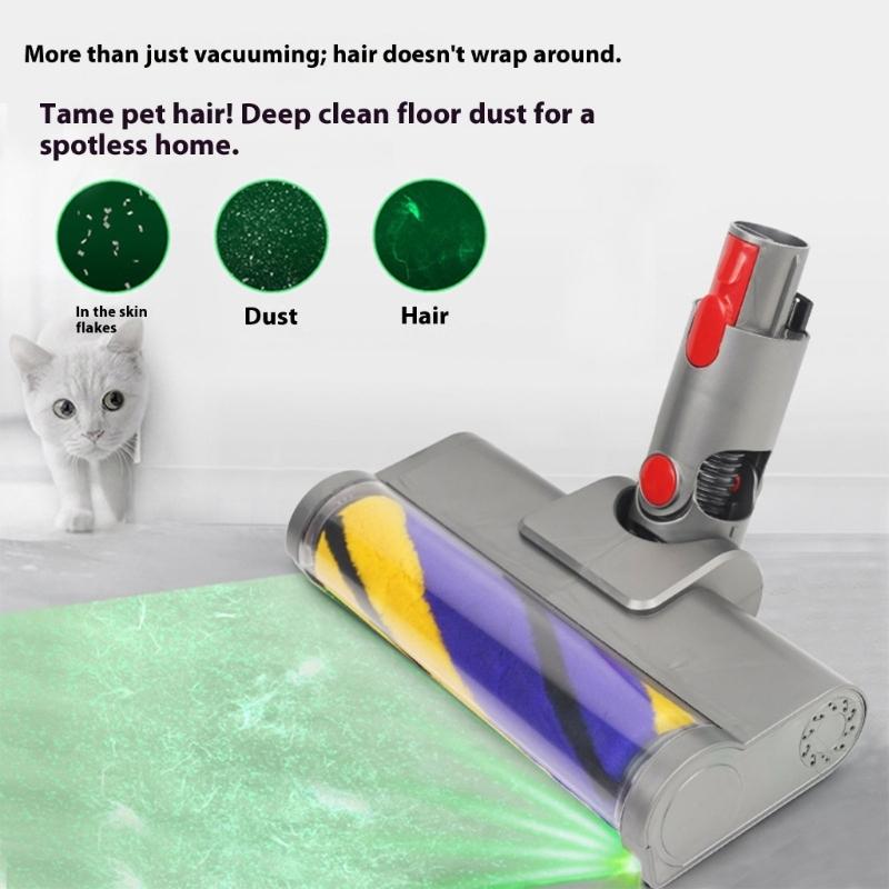 Green LED Dust Visualization Vacuum Attachment For Models Wheel Brush Head Effortless Pet Hair Deep Cleaning