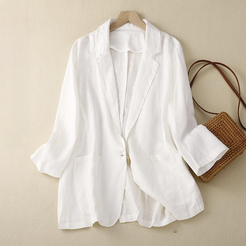 

2026 New Casual Three-Quarter Sleeve Short Jacket for Women, Solid Color Blazer M белый